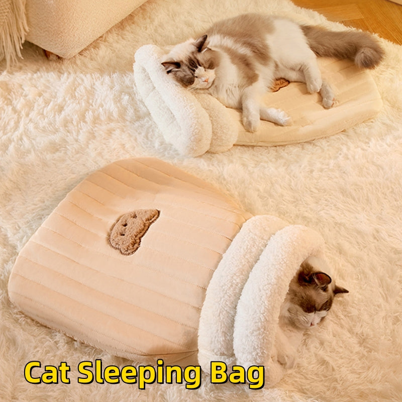 Cat in the plush sleeping bag