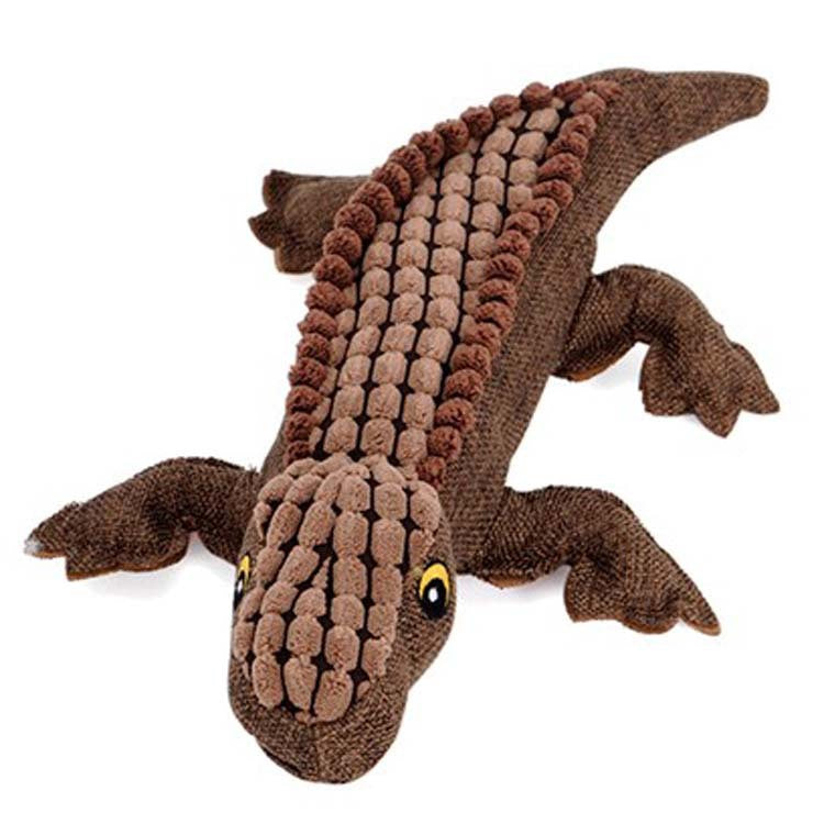 Brown plush crocodile dog toy