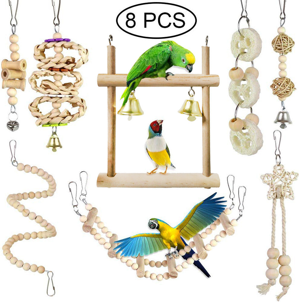 Bird toy set with swing and hanging chew toys