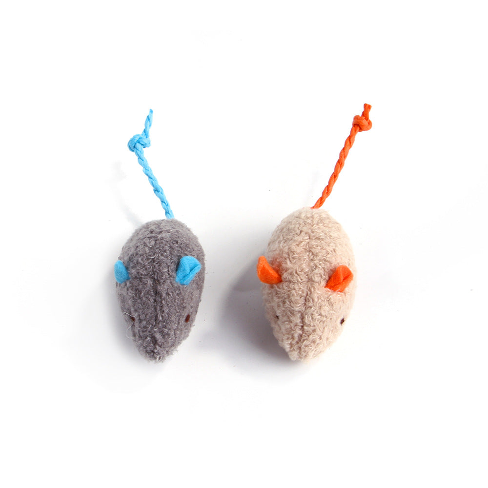 Grey and beige plush mice side by side