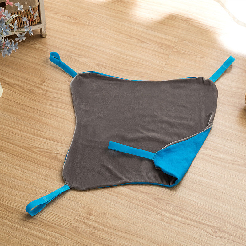 Cat hammock laid flat showing the four corner straps