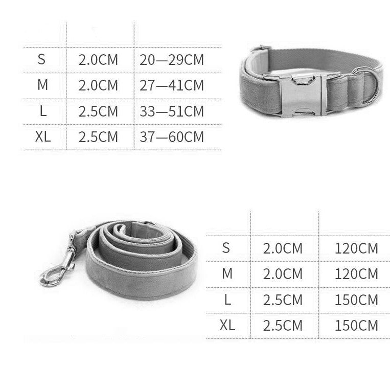 Size chart for collar and lead
