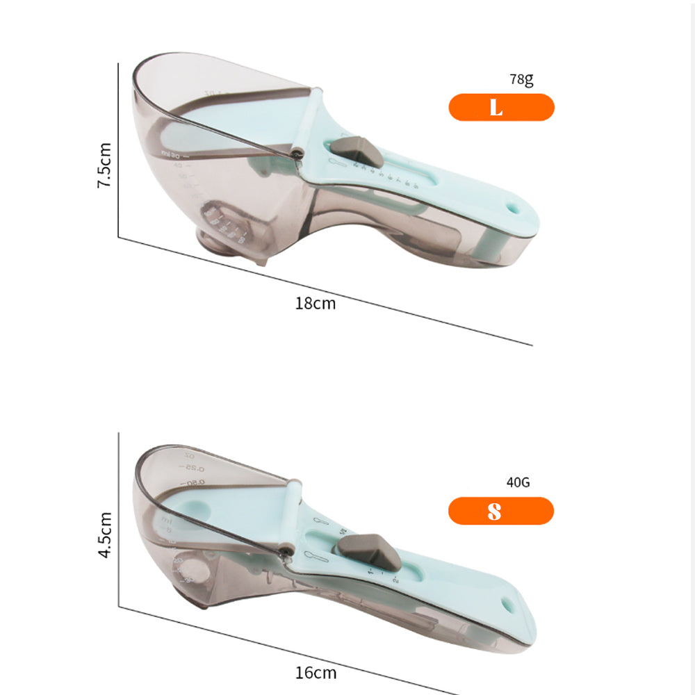 Size chart of small and large measuring scoop