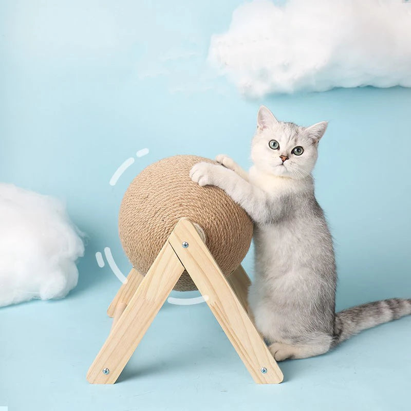 Cat Scratching Ball – Sisal Rope Scratcher with Wooden Stand