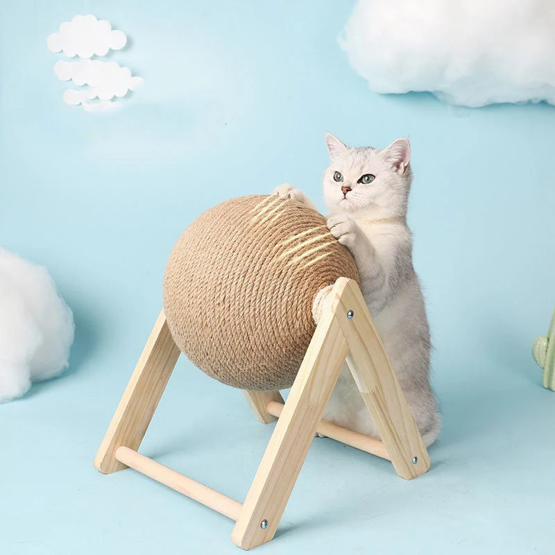 Cat Scratching Ball – Sisal Rope Scratcher with Wooden Stand