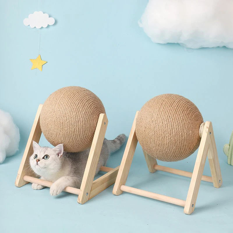 Cat Scratching Ball – Sisal Rope Scratcher with Wooden Stand