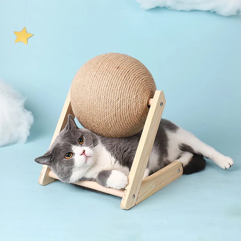 Cat Scratching Ball – Sisal Rope Scratcher with Wooden Stand