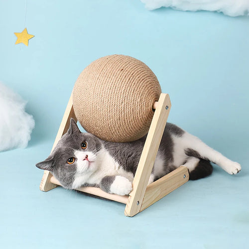 Cat Scratching Ball – Sisal Rope Scratcher with Wooden Stand
