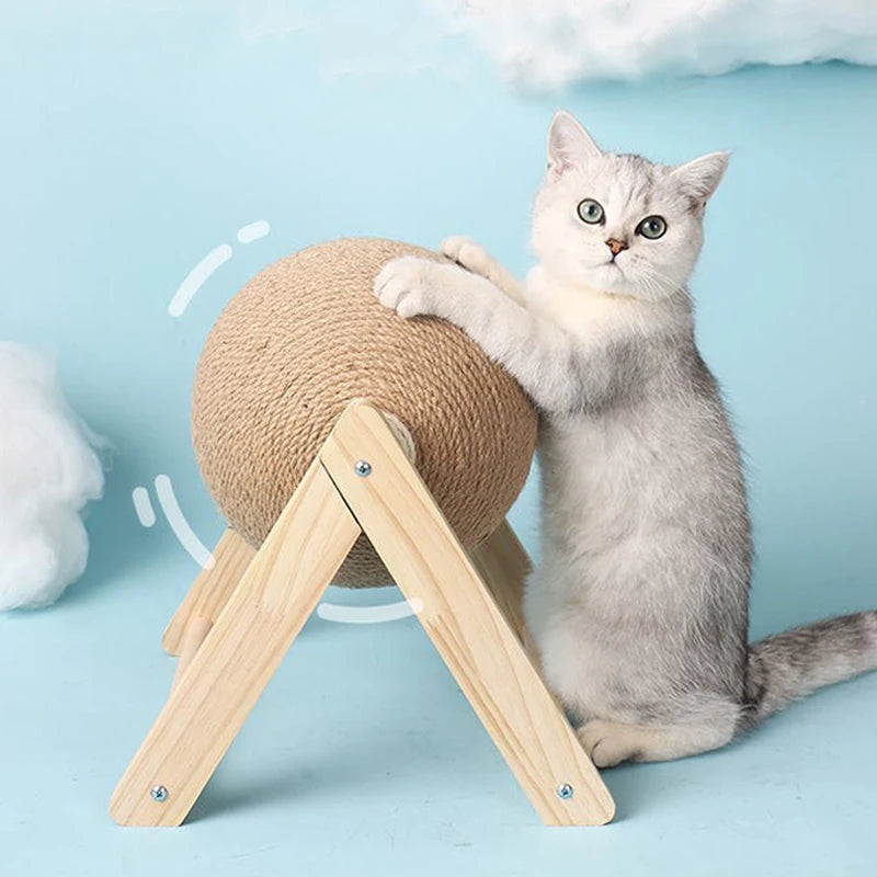 Cat Scratching Ball – Sisal Rope Scratcher with Wooden Stand