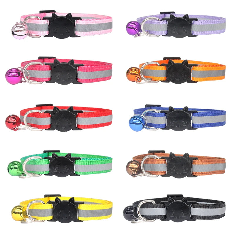 Personalised Cat Collar – Engraved ID, Reflective with Safety Buckle & Bell