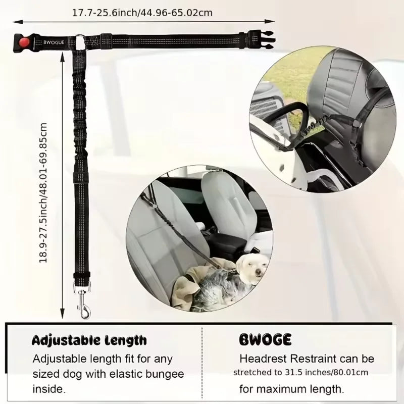 Dog Car Seat Belt Tether - Adjustable & Reflective