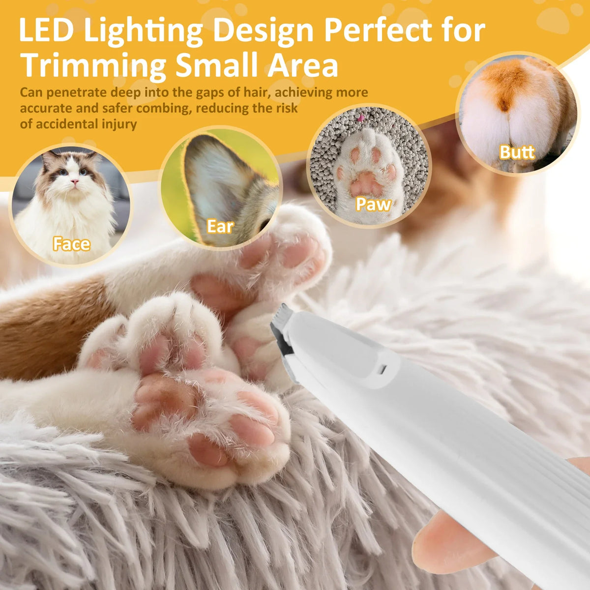 Quiet Paw Trimmer with LED Light - Rechargeable