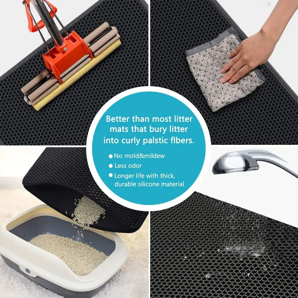 Double-Layer Cat Litter Mat - Catches Scattered Litter