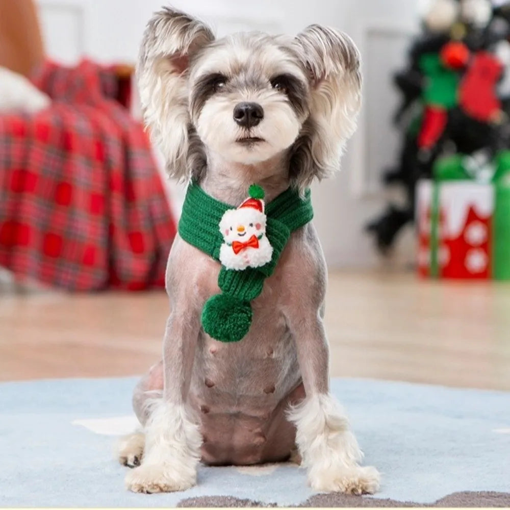 Christmas Dog Scarf Collar – Adjustable Knitted Santa Neckerchief