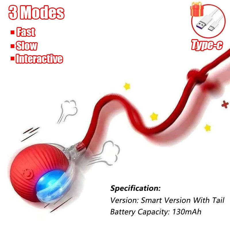Self-Rolling Cat Ball – Rechargeable Toy with Teaser Tail