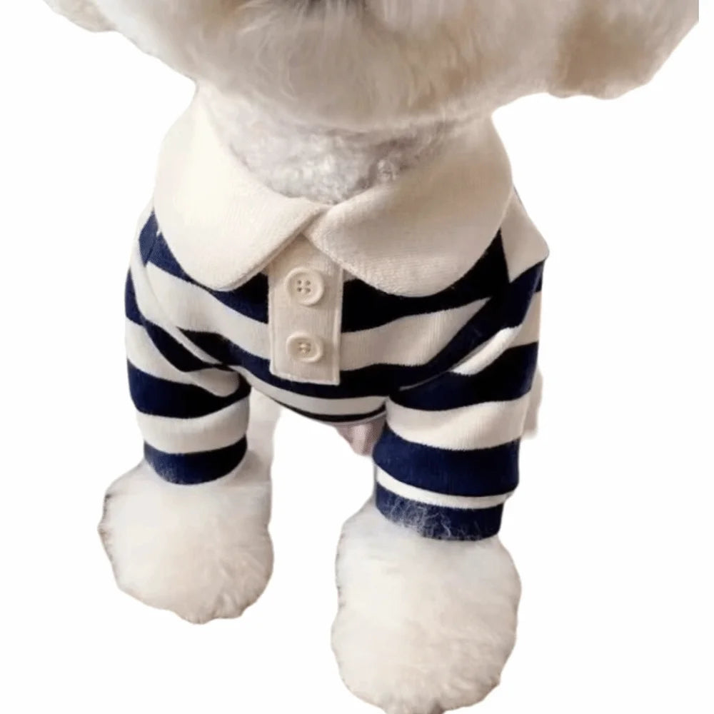 Gestreiftes Hunde-Poloshirt – Weiches T-Shirt mit Kragen für kleine Hunde