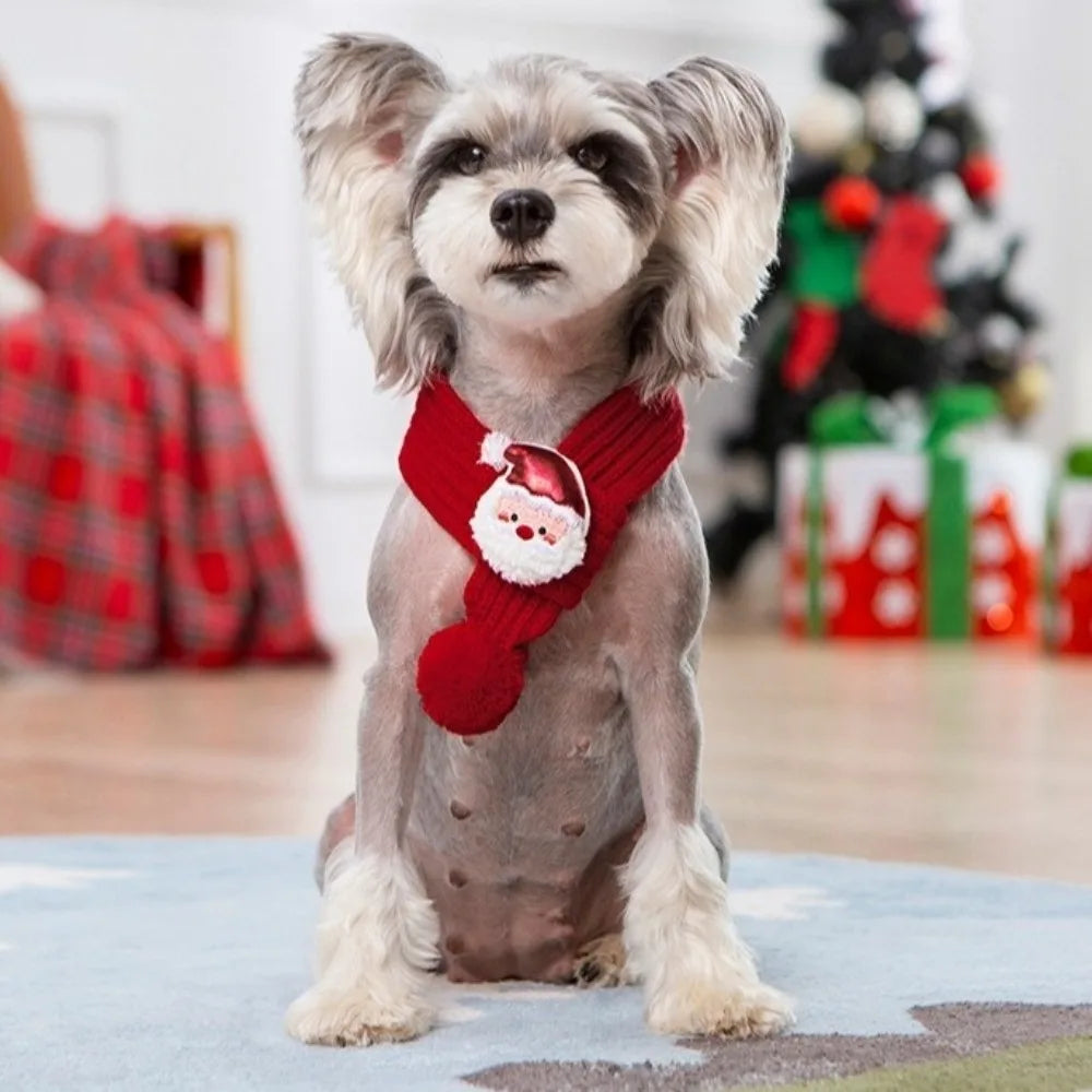 Weihnachtshund-Schal-Halsband – Verstellbares gestricktes Weihnachtsmann-Halstuch