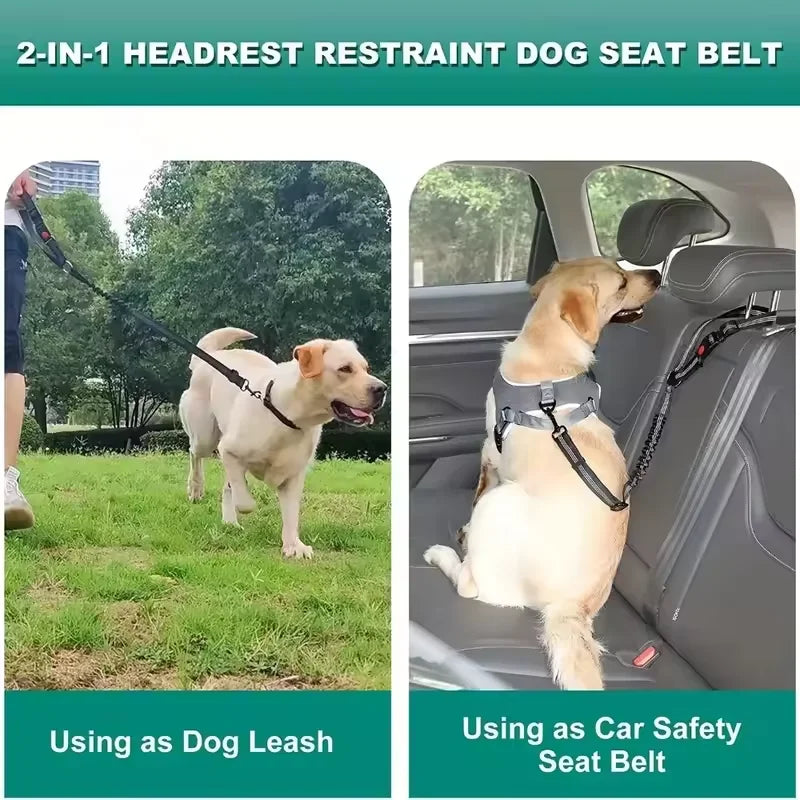 Dog Car Seat Belt Tether - Adjustable & Reflective
