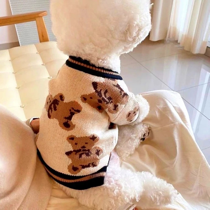 Teddybär-Hundepullover – Gestrickte Strickjacke mit Knopfleiste