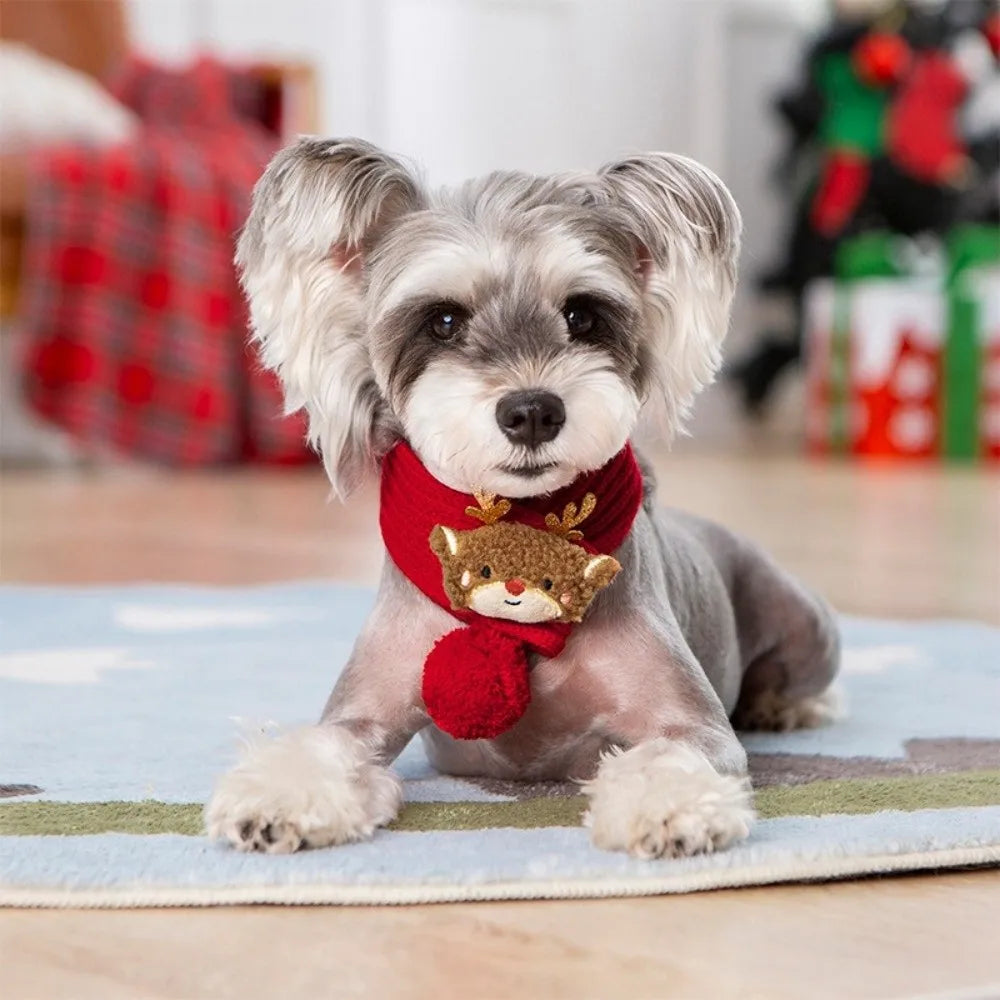 Christmas Dog Scarf Collar – Adjustable Knitted Santa Neckerchief