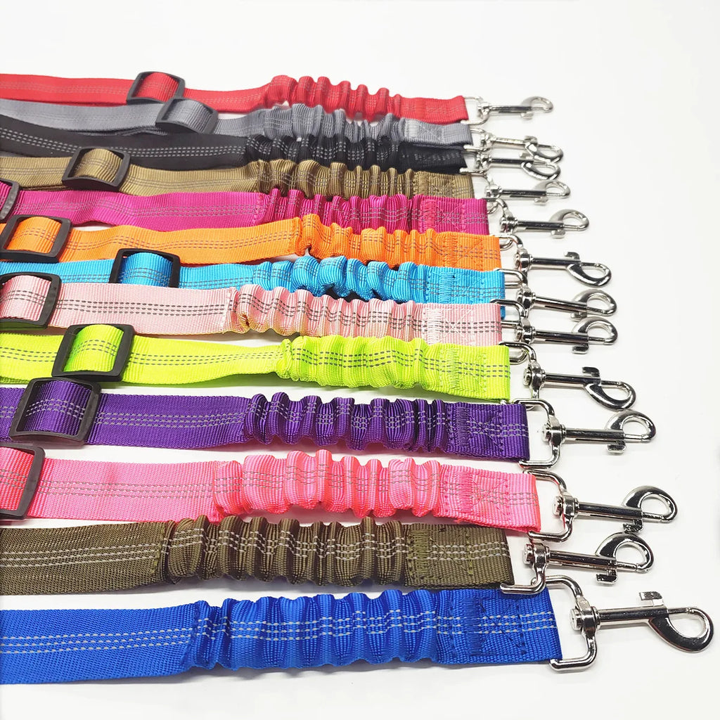 Adjustable Dog Car Seat Belt Tether – Reflective with Elastic Section