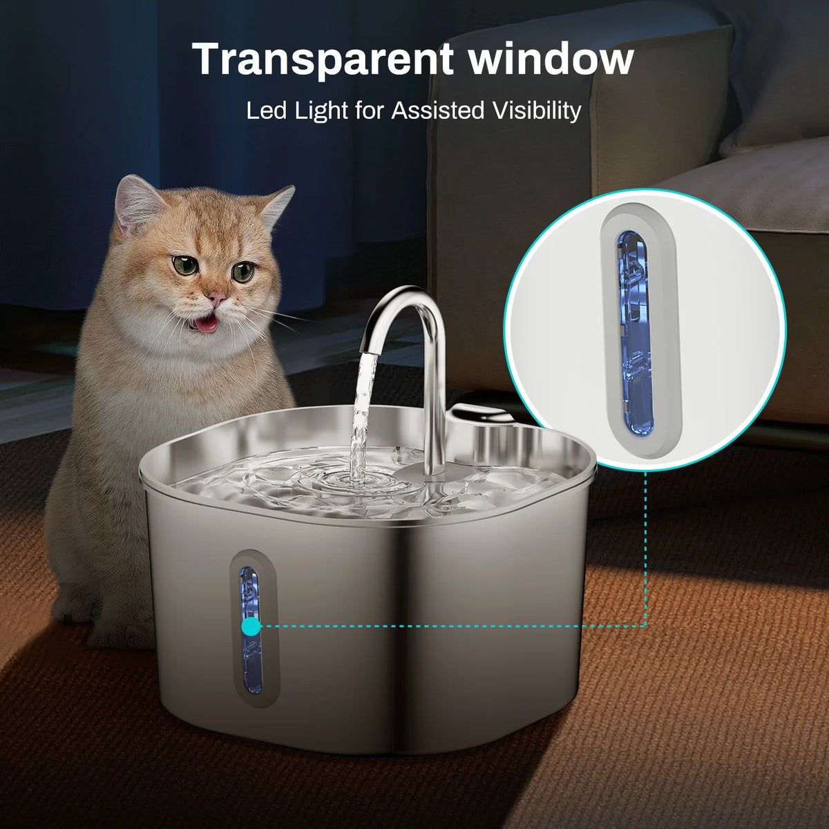 Stainless Steel Pet Water Fountain 2.2L – Quiet USB Drinker