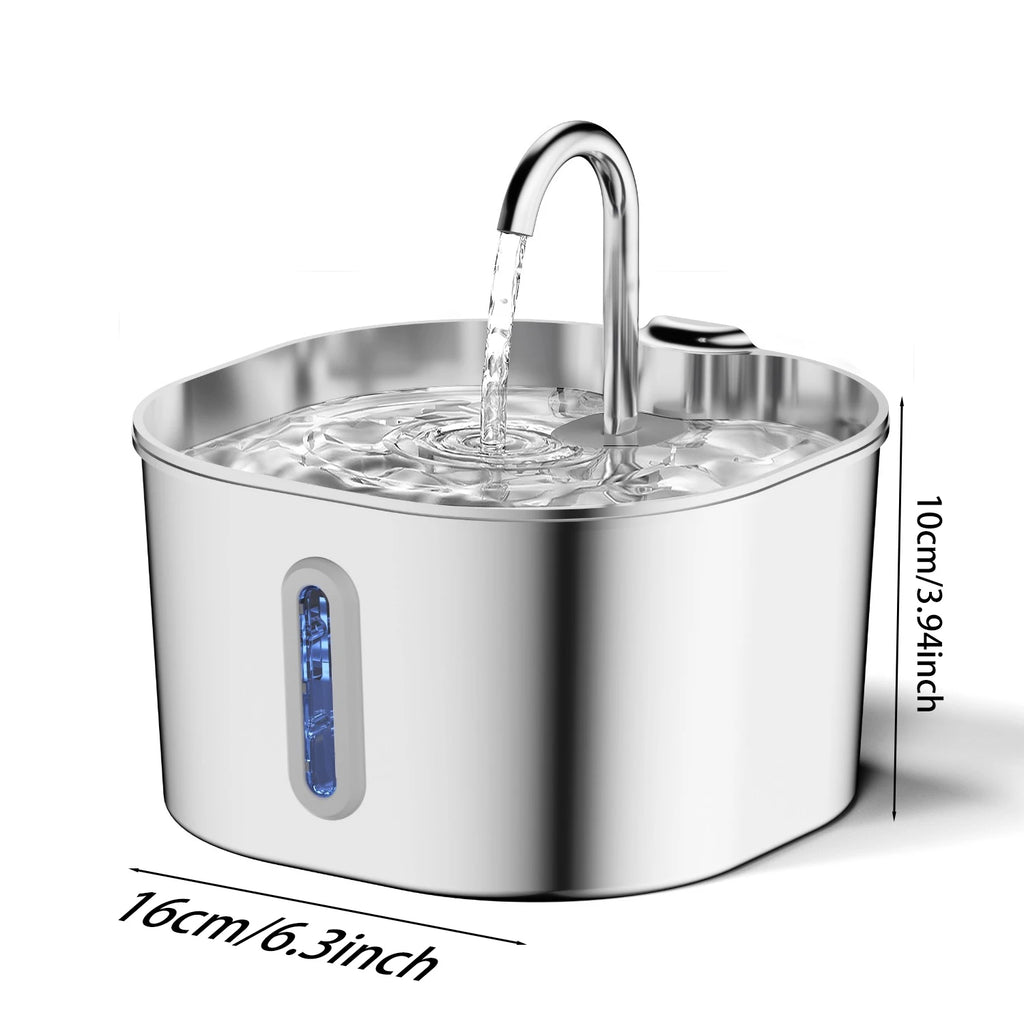 Stainless Steel Pet Water Fountain 2.2L – Quiet USB Drinker