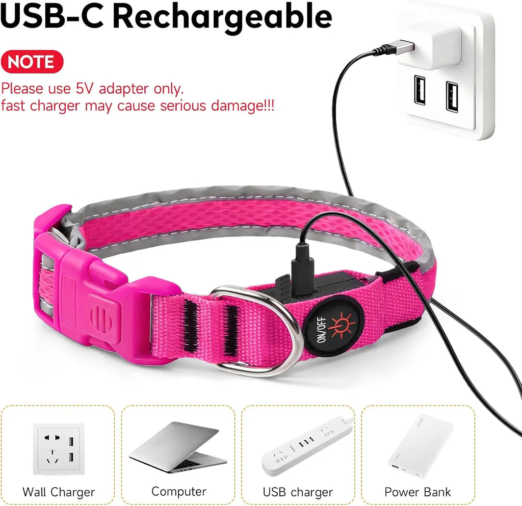 LED Safety Collar - USB Rechargeable, 3 Modes