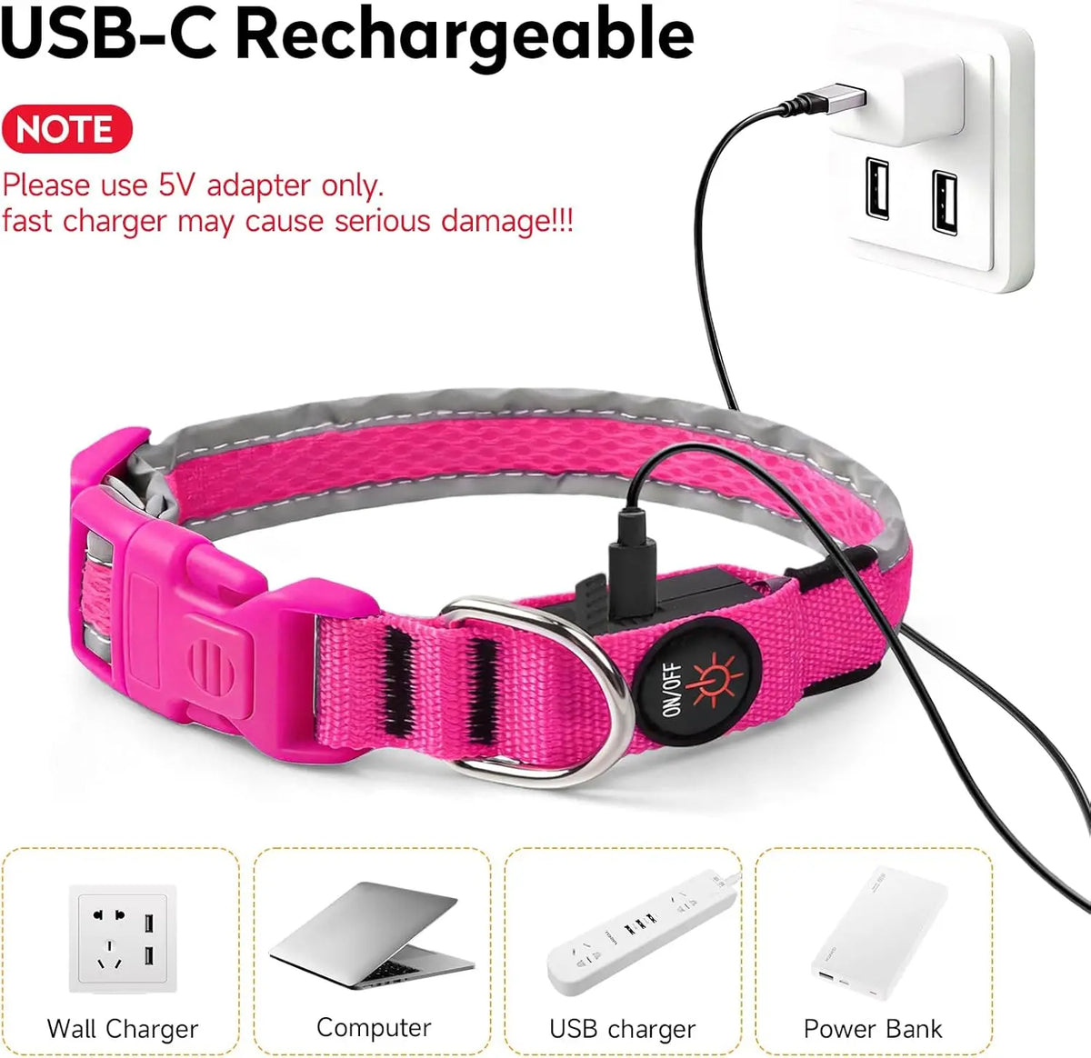 LED Safety Collar - USB Rechargeable, 3 Modes