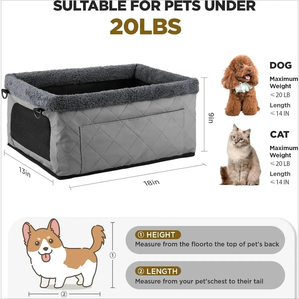 Dog Car Booster Seat - Metal Frame Pet Seat with Tether