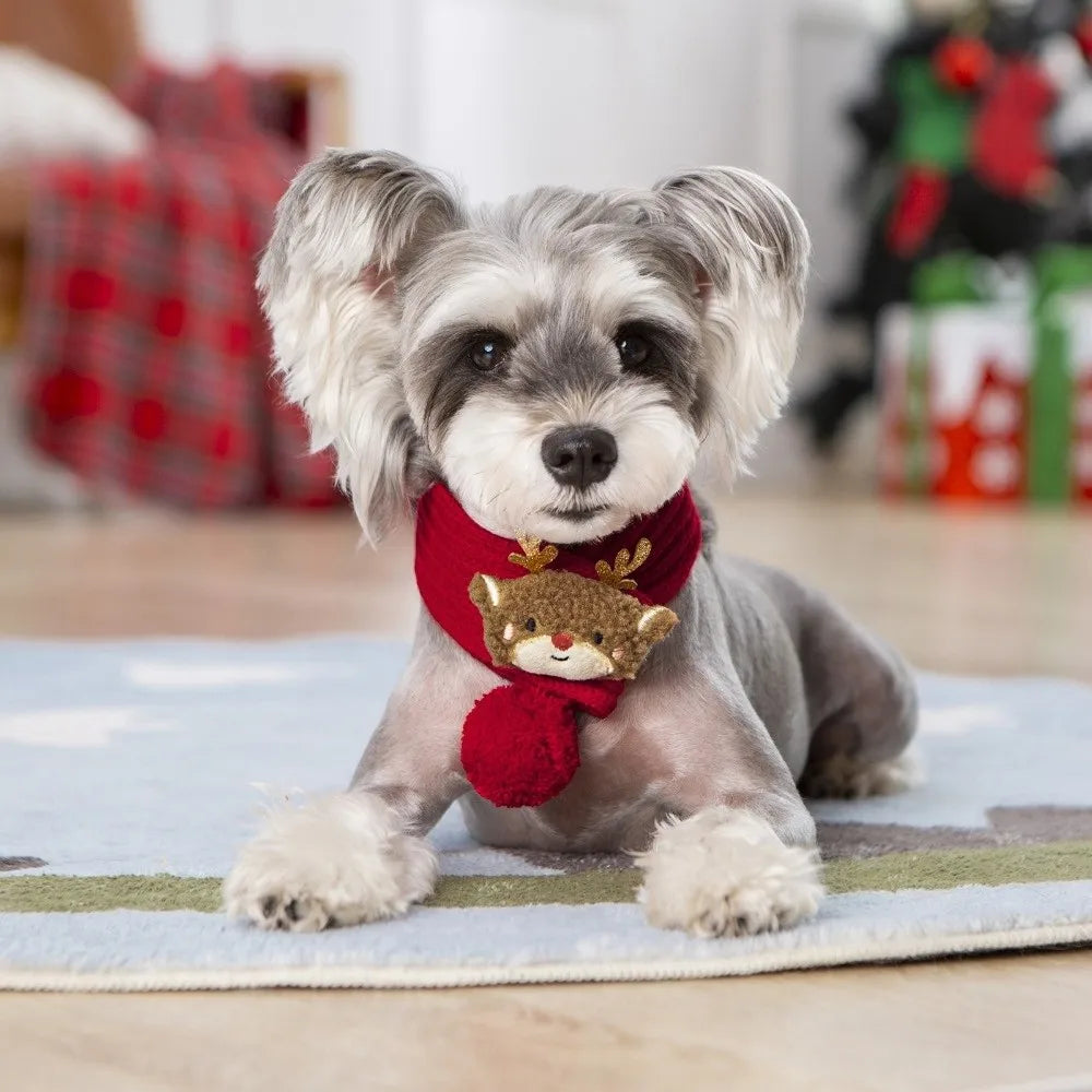 Christmas Dog Scarf Collar – Adjustable Knitted Santa Neckerchief