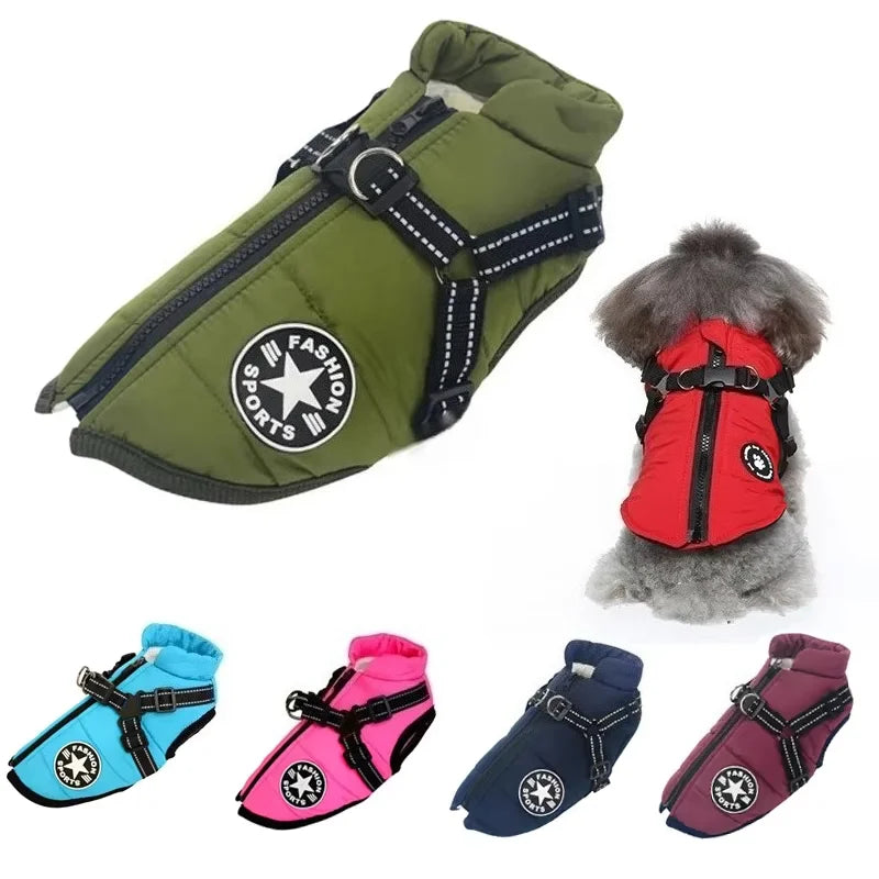 Padded Dog Jacket with Built-In Harness – Winter Coat