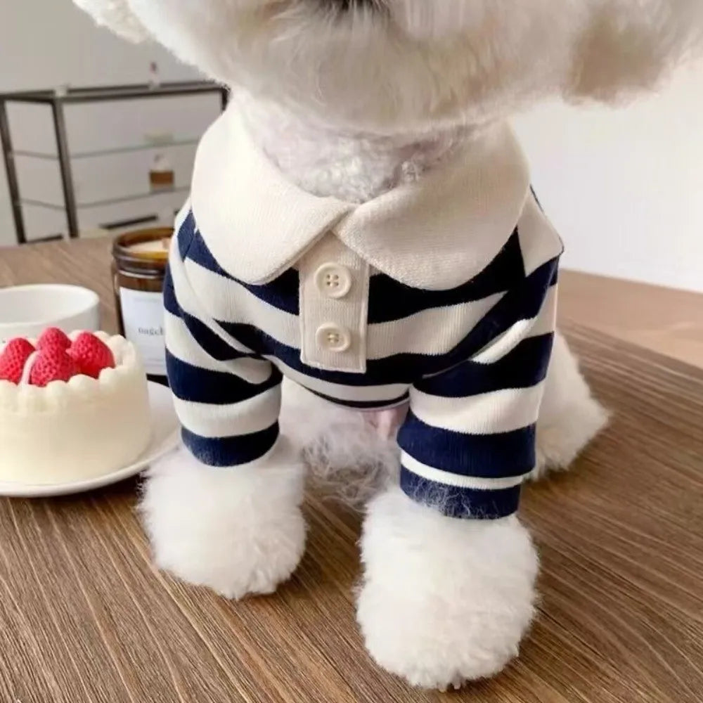Gestreiftes Hunde-Poloshirt – Weiches T-Shirt mit Kragen für kleine Hunde