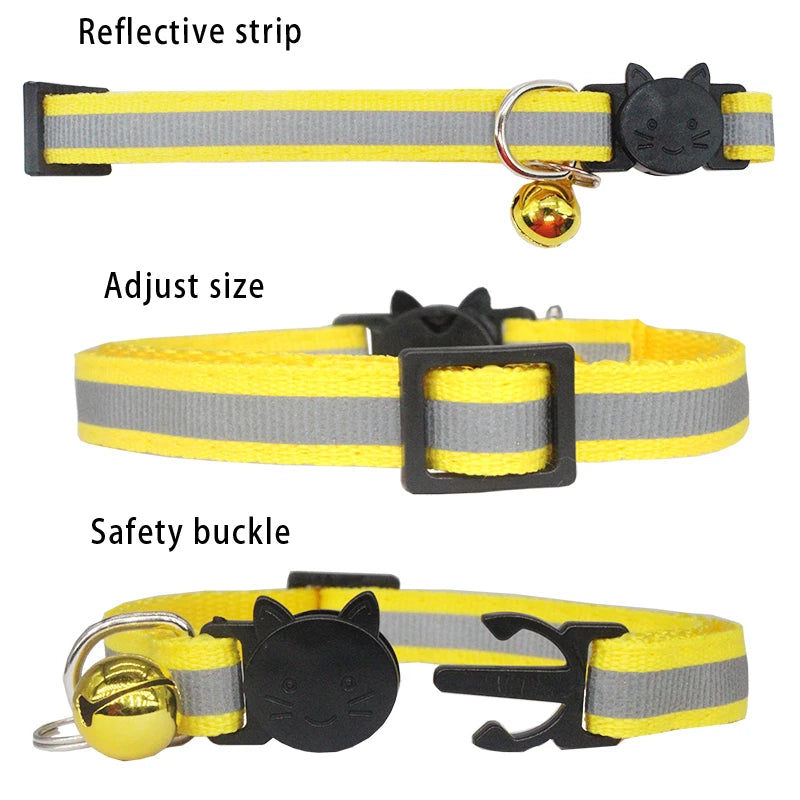 Personalised Cat Collar – Engraved ID, Reflective with Safety Buckle & Bell