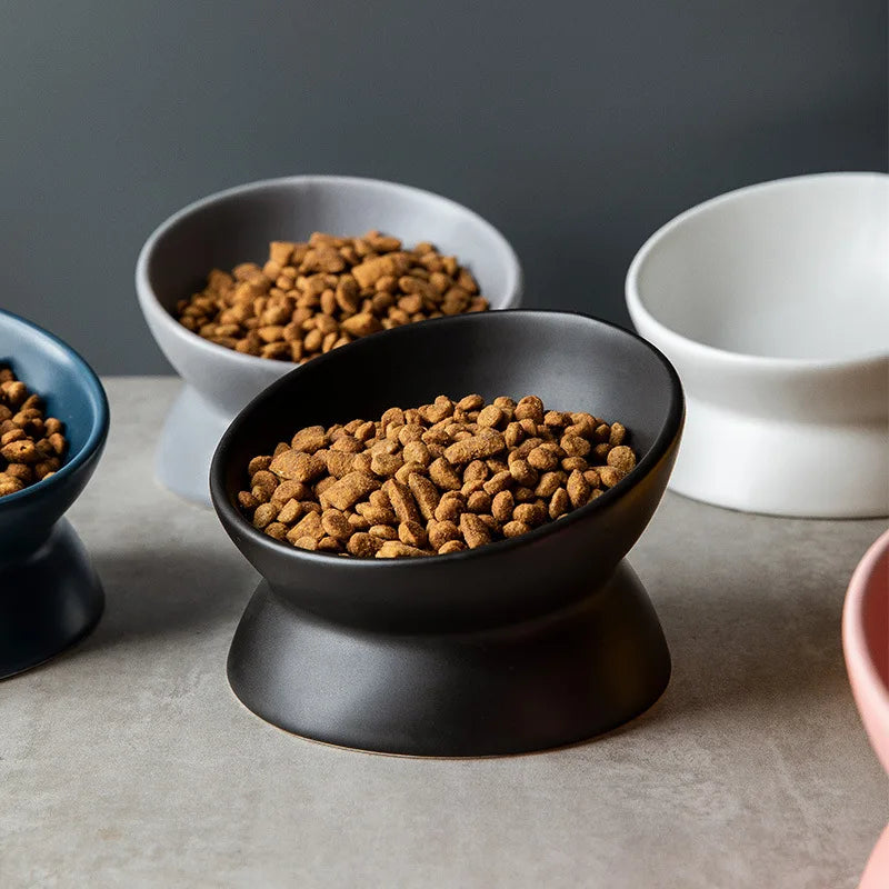 Tilted Ceramic Cat Bowl on Stand