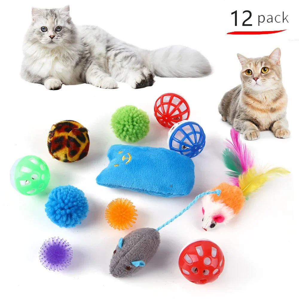 Katzenspielzeug-Set – Bälle, Mäuse und Feder-Anhänger