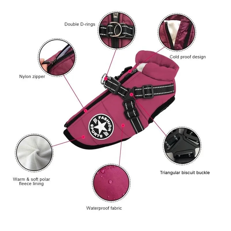 Padded Dog Jacket with Built-In Harness – Winter Coat