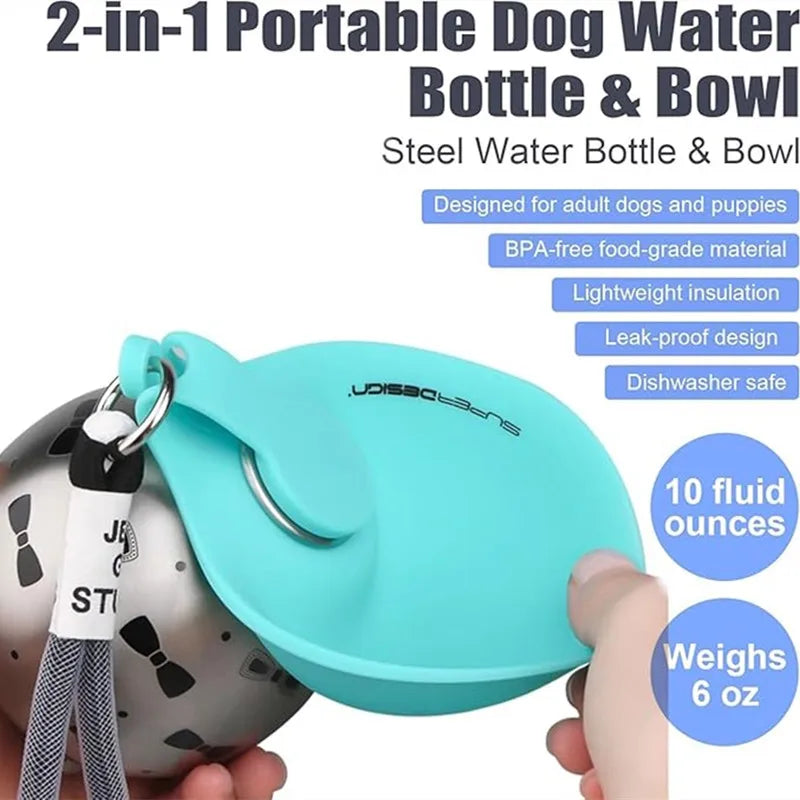Portable Dog Water Bottle with Built-In Bowl