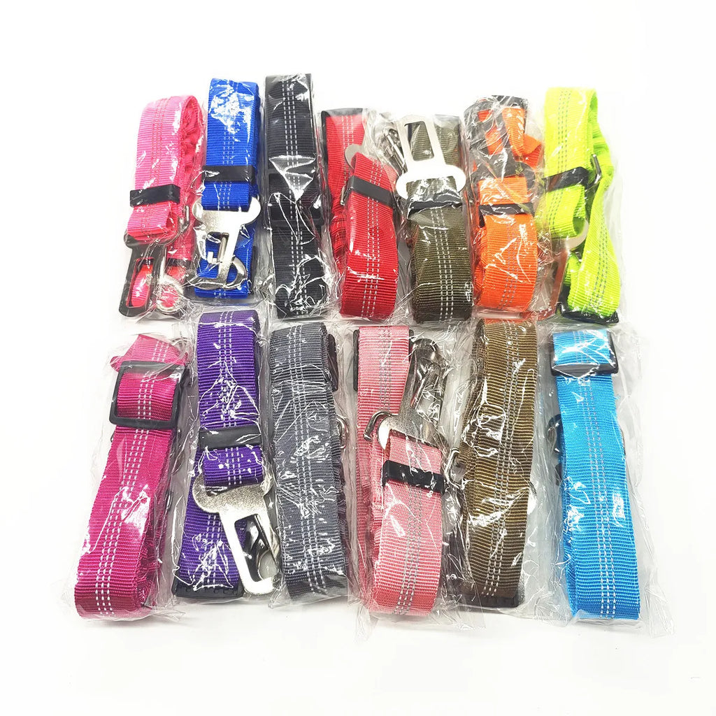 Adjustable Dog Car Seat Belt Tether – Reflective with Elastic Section