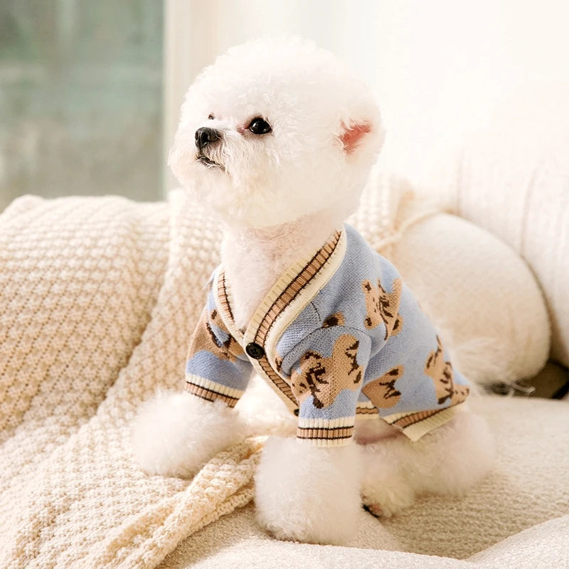 Teddybär-Hundepullover – Gestrickte Strickjacke mit Knopfleiste