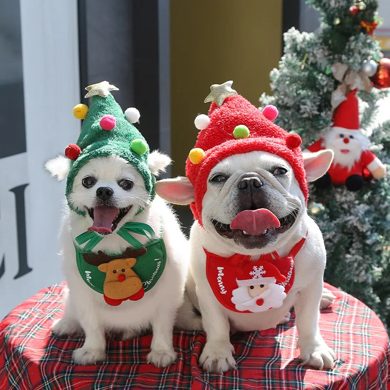 Santa Hat & Bib Set for Pets – Christmas Costume for Dogs & Cats