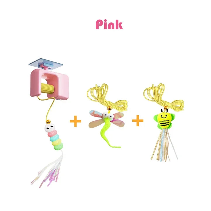 Hanging Cat Teaser – Retractable Feather Toy for Doorways