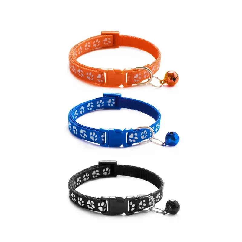 Glockenhalsband-Multipack – Verstellbare Katzenhalsbänder mit Pfotenabdruck-Muster