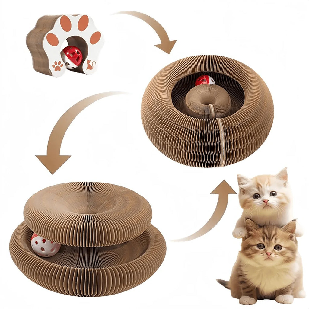 Folding Cardboard Cat Scratcher with Bell Ball
