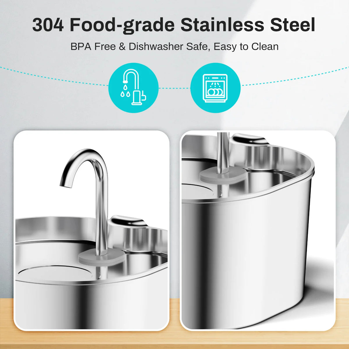 Stainless Steel Pet Water Fountain 2.2L – Quiet USB Drinker