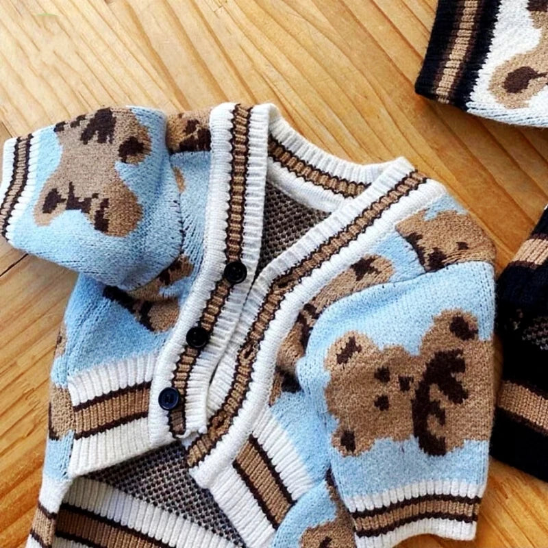 Teddybär-Hundepullover – Gestrickte Strickjacke mit Knopfleiste
