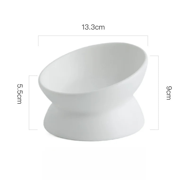 Tilted Ceramic Cat Bowl on Stand