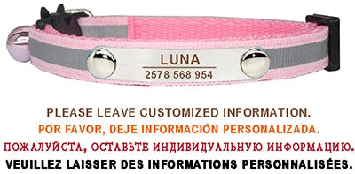 Personalisierte Katzenhalsband – Graviertes Namensschild, reflektierend mit Sicherheitsverschluss & Glöckchen