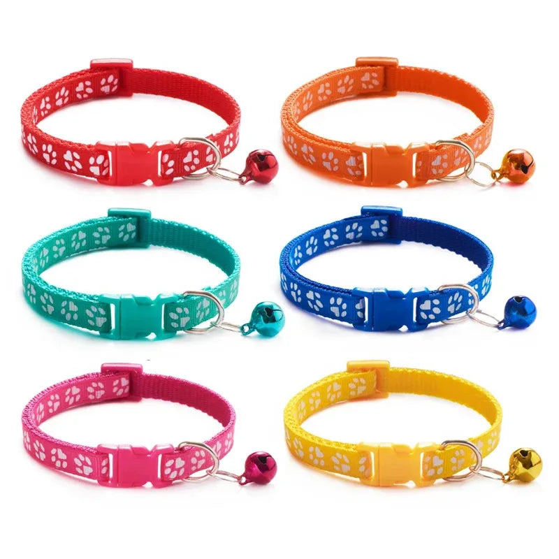 Glockenhalsband-Multipack – Verstellbare Katzenhalsbänder mit Pfotenabdruck-Muster