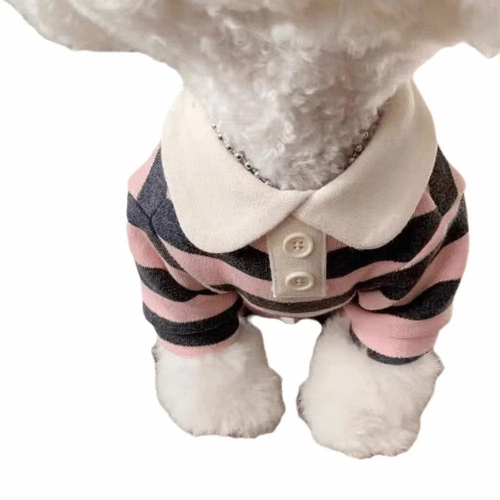Gestreiftes Hunde-Poloshirt – Weiches T-Shirt mit Kragen für kleine Hunde